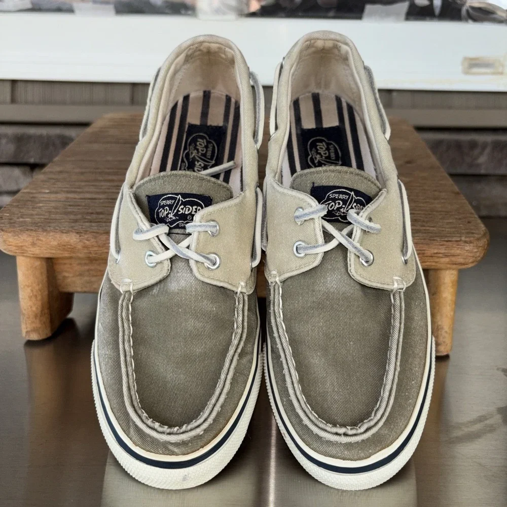 Sperry Top-Sider Canvas Boat Shoes Tan/Olive Lace-Up Comfort 6.5 M 9561143 Women